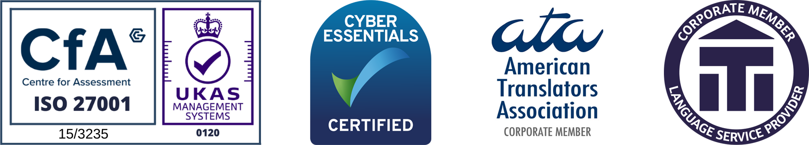 CFA Centre for Assessment ISO 27001 15/3235, UKAS Management Systems 0120, Cyber Essentials Certified